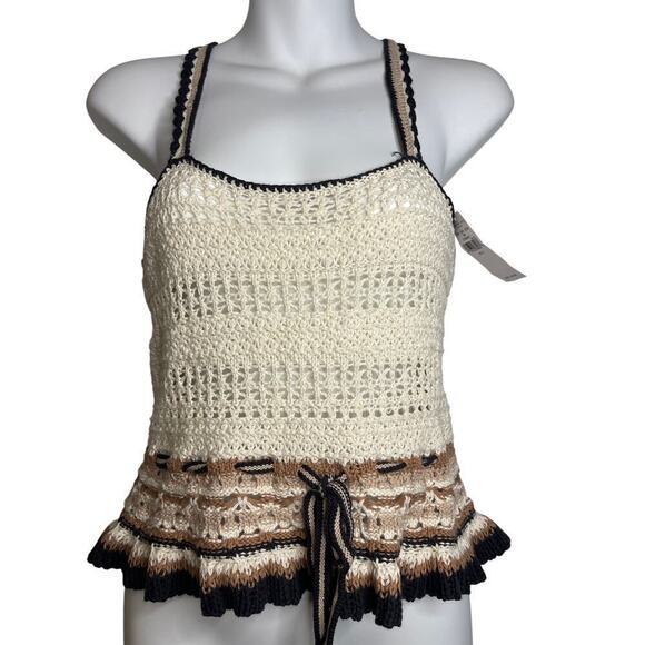 American Eagle Tops - NWT American Eagle Cream Boho Knit Crochet Sleeveless Top Women's Size Small